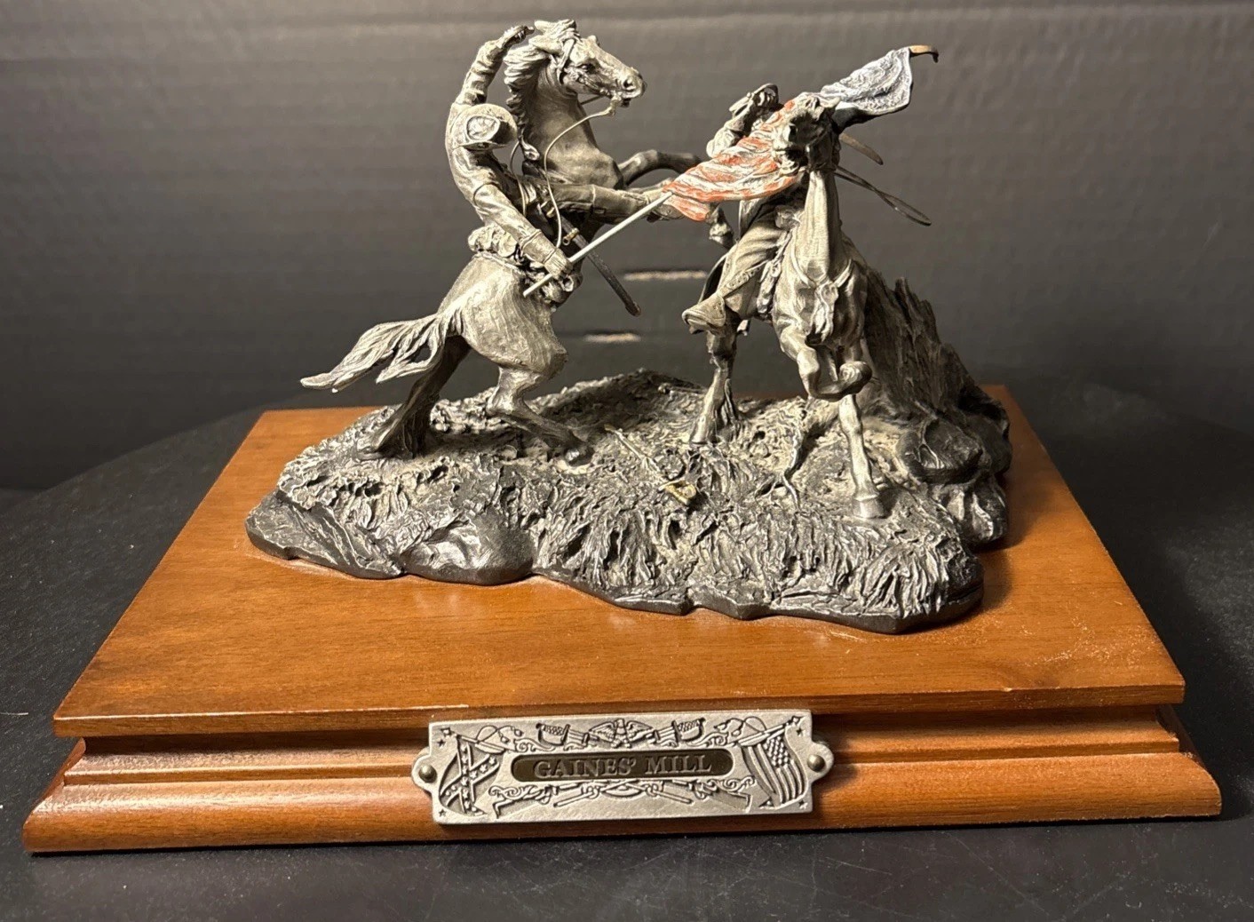"Gaine's Mill" Civil War Sculpture FJ Barnum 1989 Ltd Ed #1184/2500 Pewter Wood