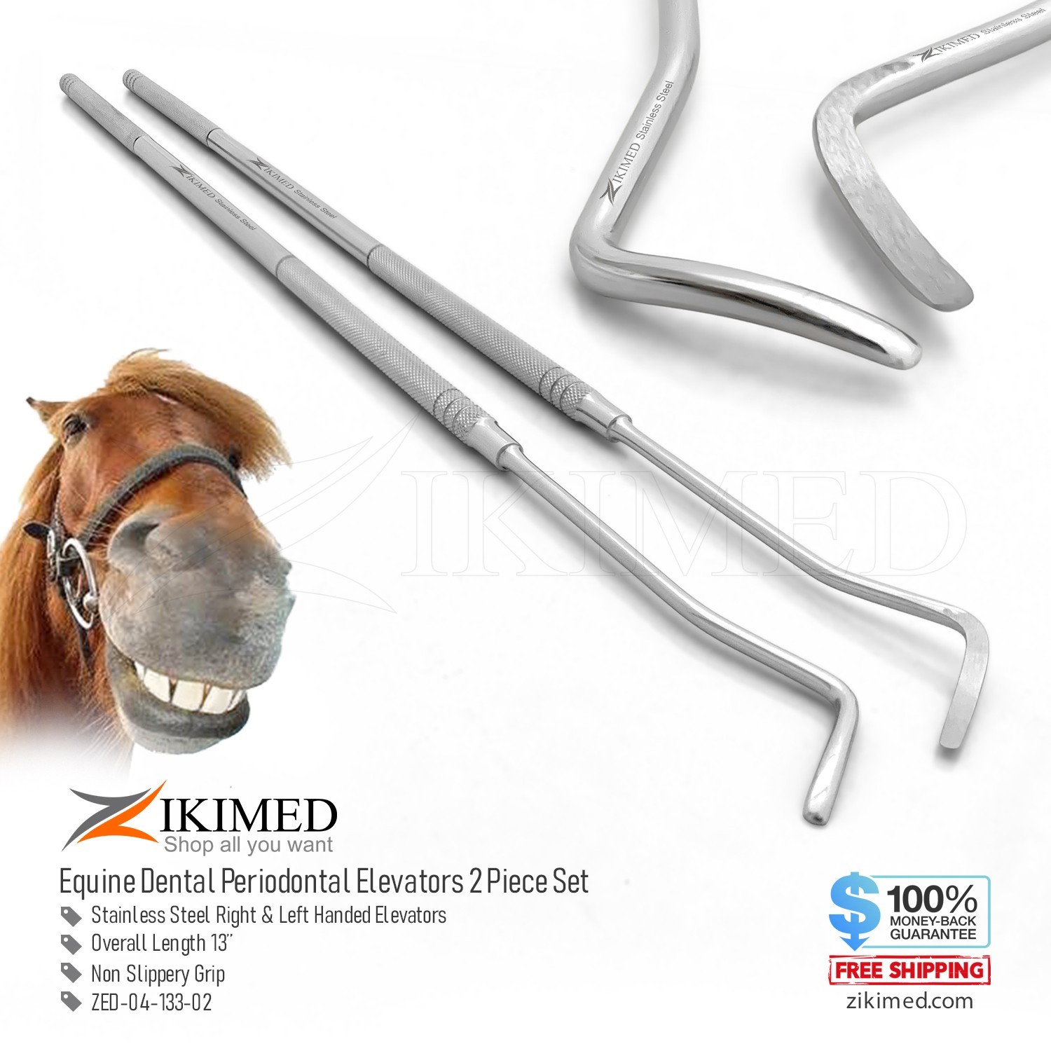 Equine Dental Gingival Elevator 2-pcs Set Stainless Steel 16.5" Long
