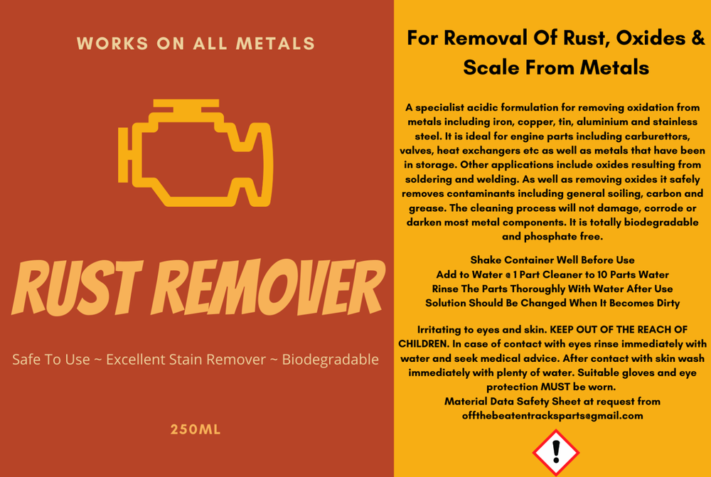 Rust Remover Liquid Dip Solution Use On All Metals Removes Oxides & Scale 250ml