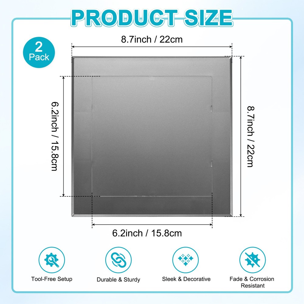 2-Pack Access Panel for Drywall, 6x6" Plastic Removable [Grey, Square]