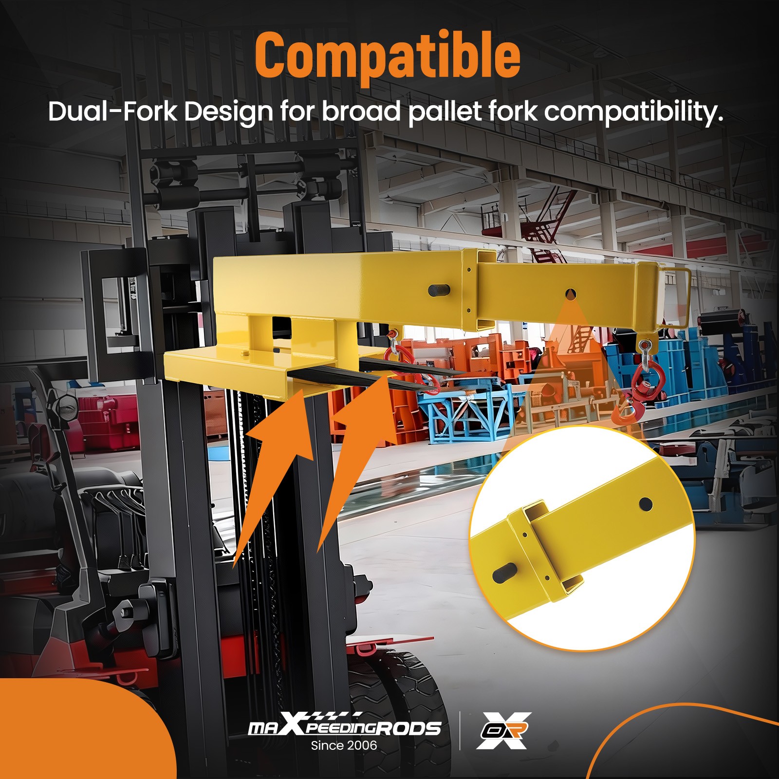 Heavy-Duty Steel Forklift Jib Boom - 47.25"-77" Adjustable Hooks Tool NEW