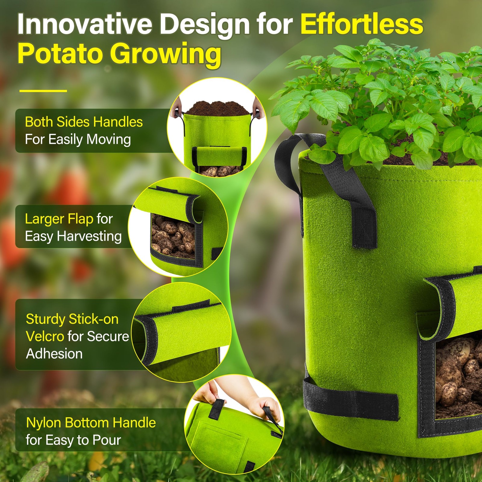 Suntee 6 Pack 10 Gallon Potato Grow Bags with Flap Fabric Plant Pots Multicolor