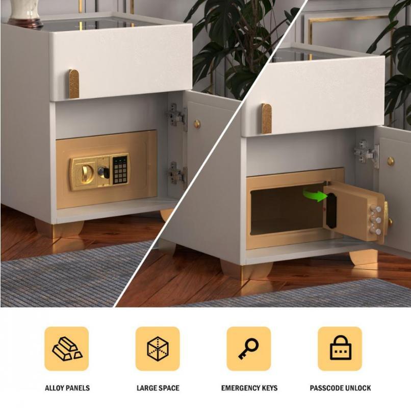 Multifunctional Smart Nightstand Safe Lock Box 3-Color Light Wireless Charging