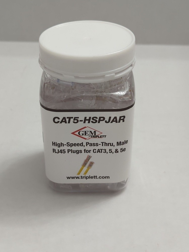 RJ45 Network Cables Modular Plug CAT5e UTP Connector End Pass Through 100 pc Jar