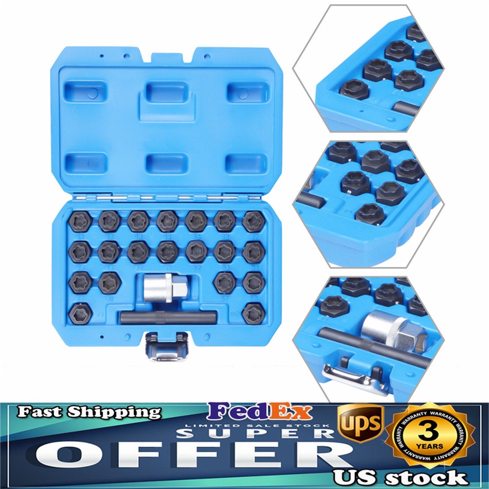22pcs Wheel Locking Lug Nut Master Key Set Lock Removal Tool For BMW Universal
