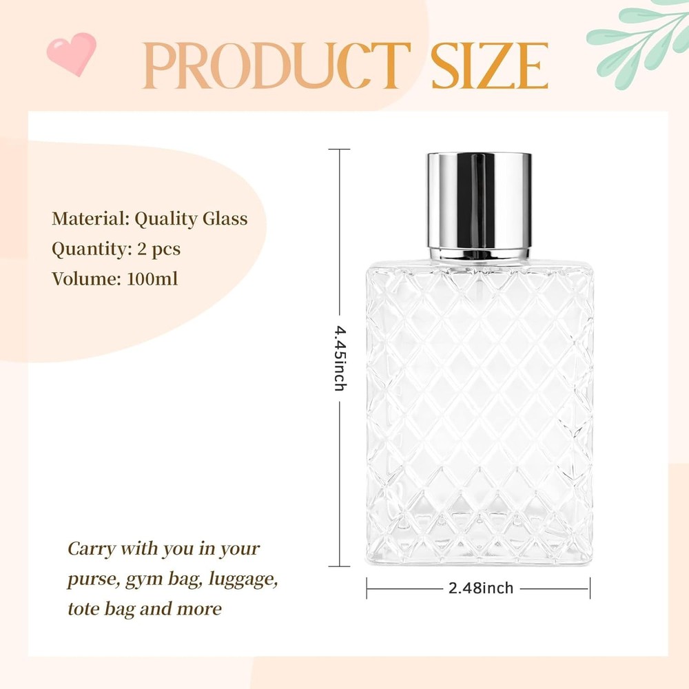 2 Pack 100ml Empty Perfume Bottles Refillable, Glass Perfume Atomizer with Funne