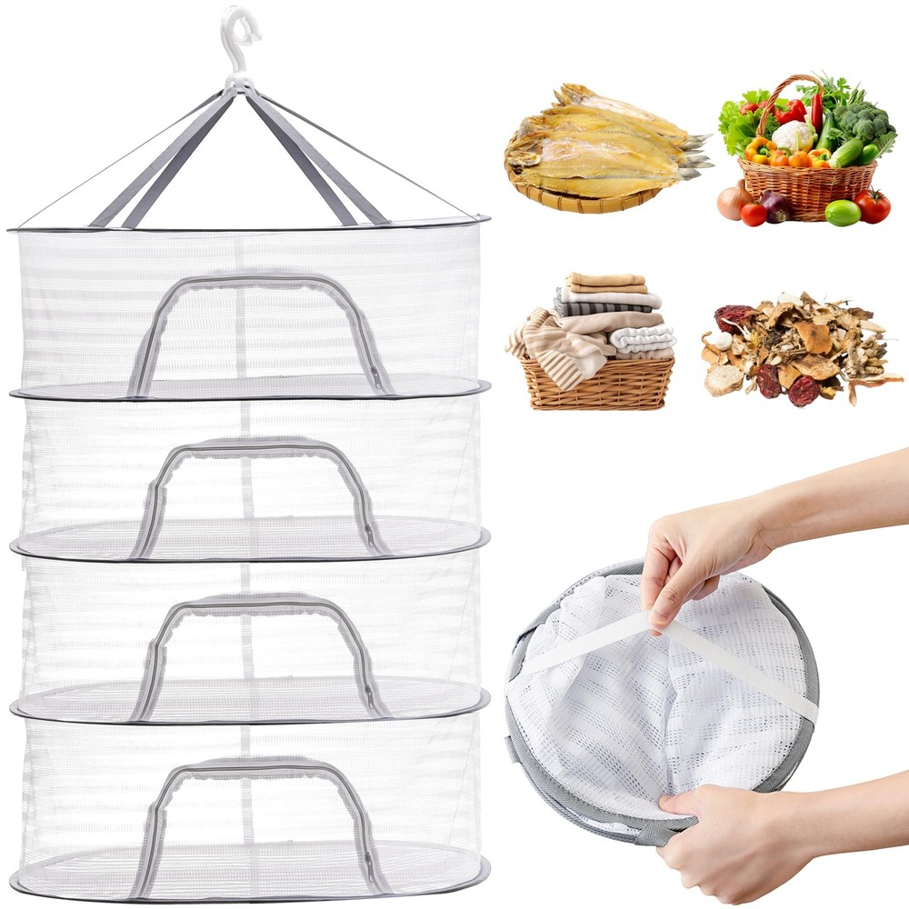 Coloch 4 Layer Herb Drying Rack with Zipper, Hanging Mesh Net White