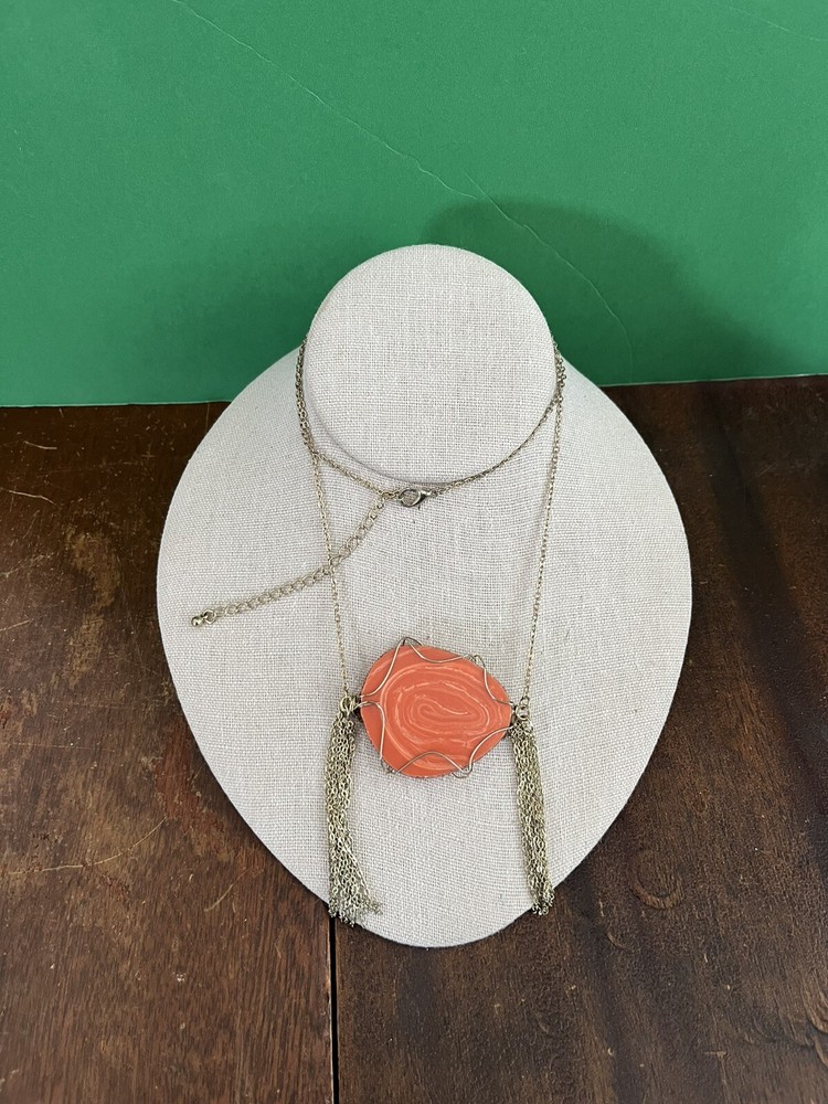 Gemstone Slice Pendant with Tassels on a Chain