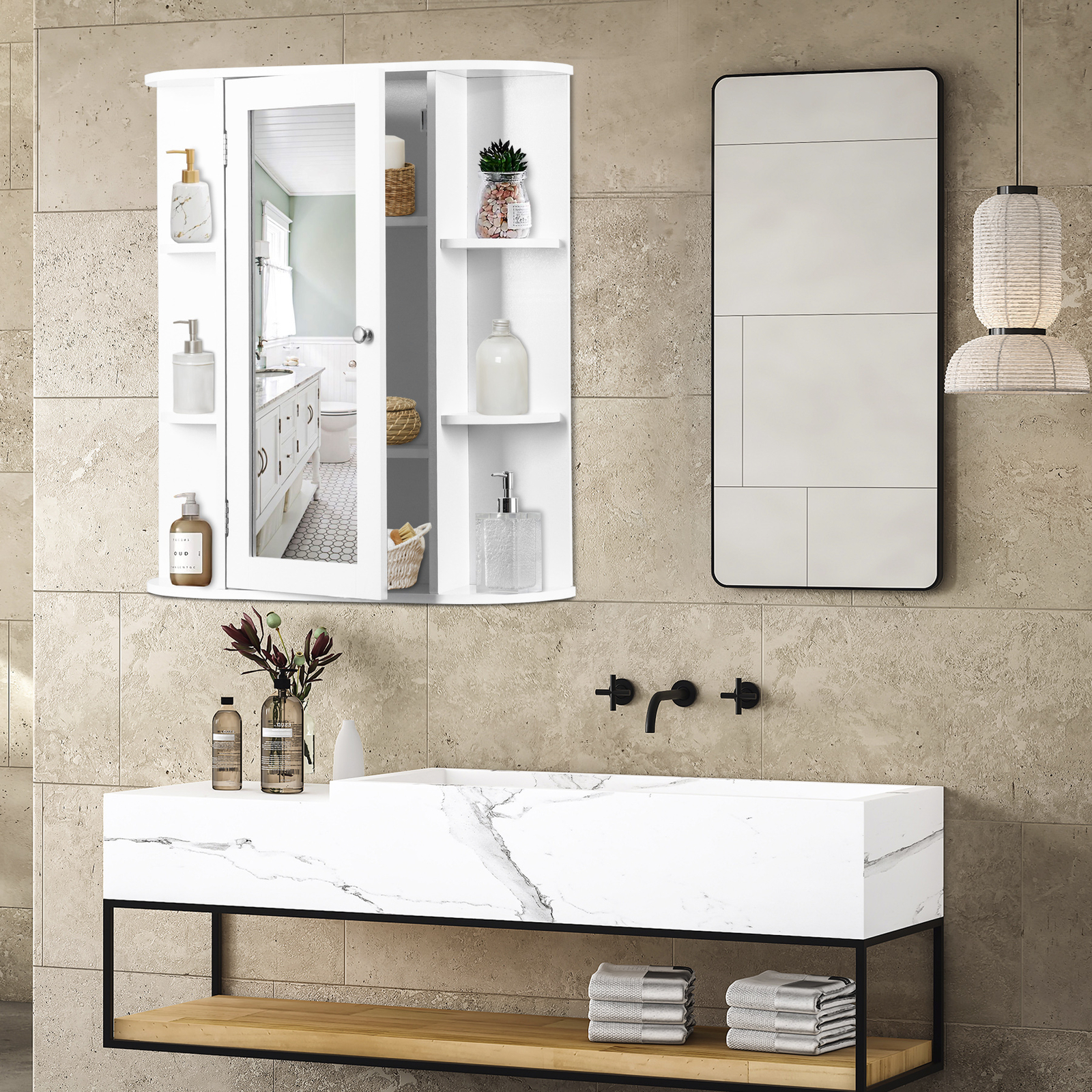 Bathroom Cabinet Single Door Wall Mount Medicine Cabinet with Mirror Shelf