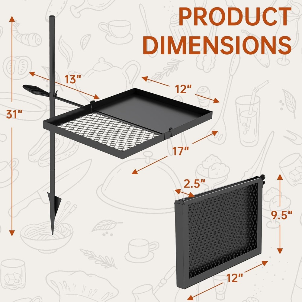 Folding Campfire Grill grate, Compact Height-Adjustable Fire Pit Grilling Grate,