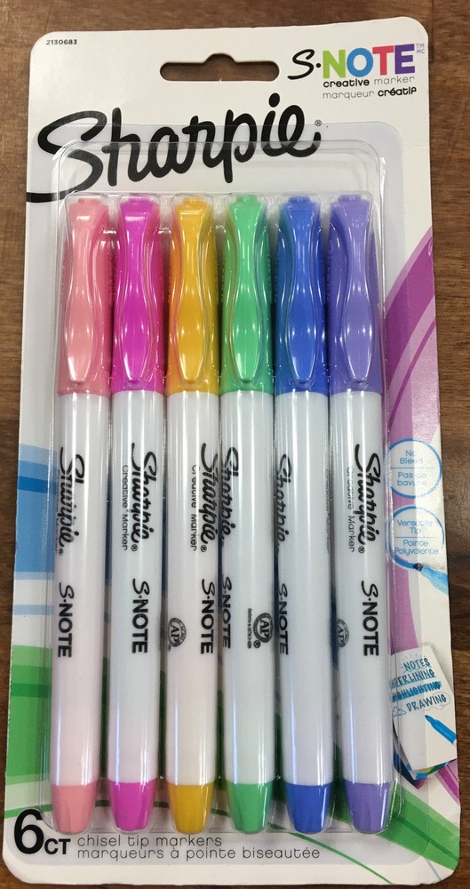 Sharpie S•note 6 Ct Creative Marker Precise And Broad Lines ~ 2-in-1 Chisel Tip