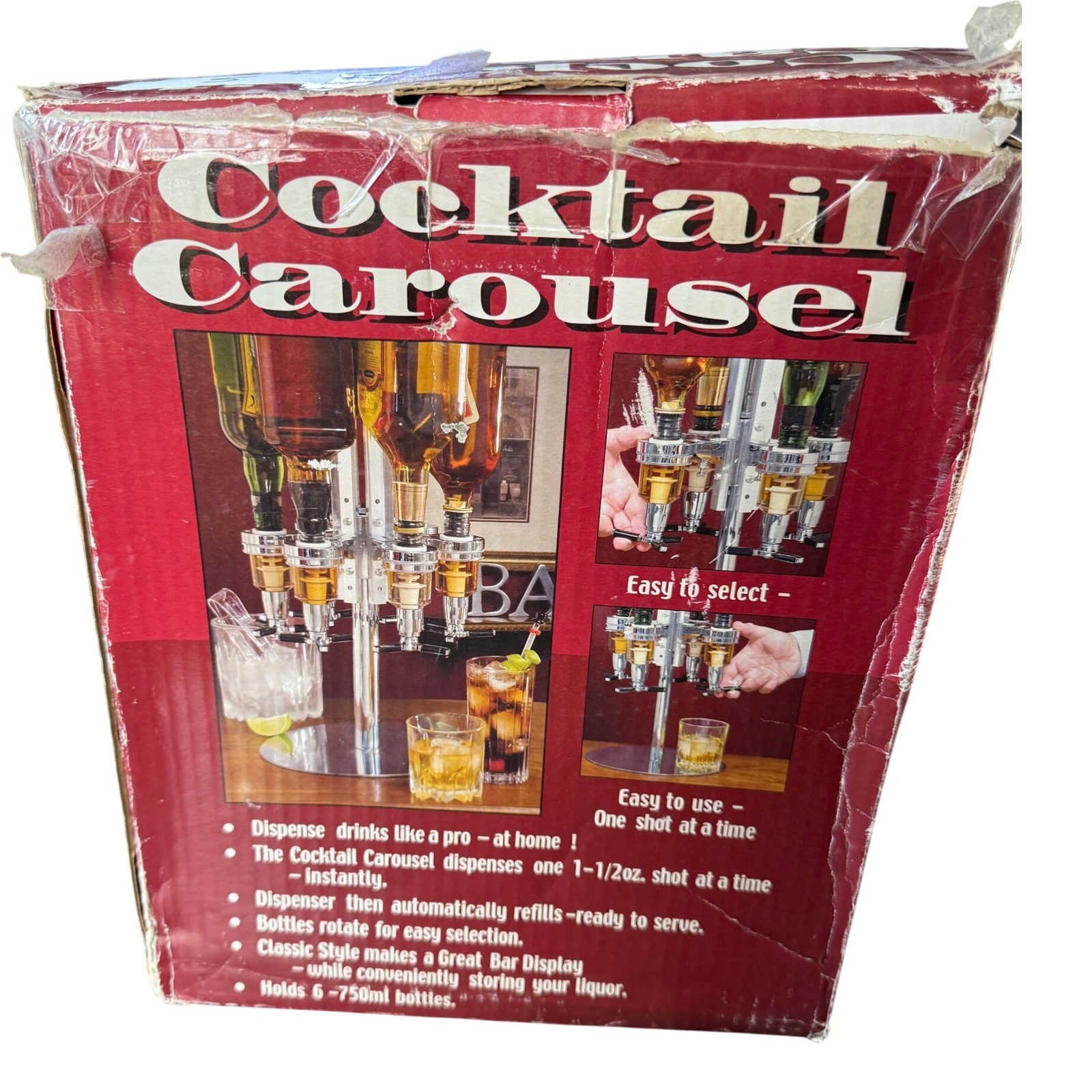 Cocktail Carousel 6 Bottle Liquor Dispenser Bar Home Party Rotating Drink Mixer