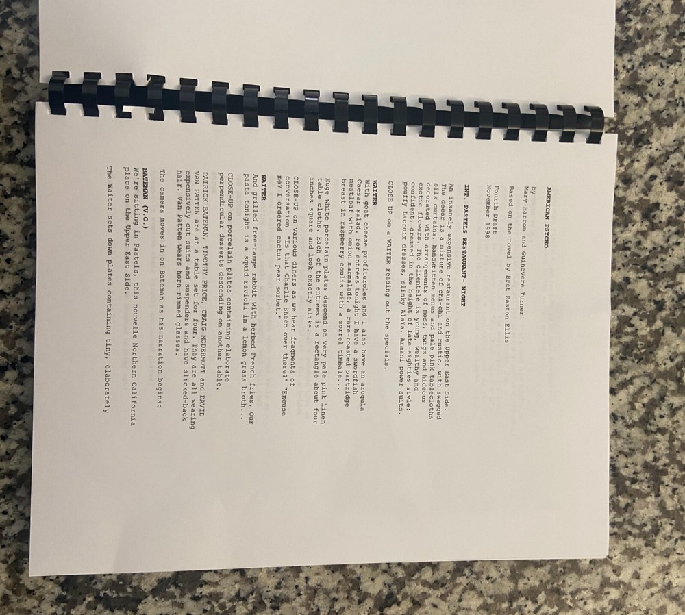 American Psycho Horror Movie Script Reprint Full Screenplay Script