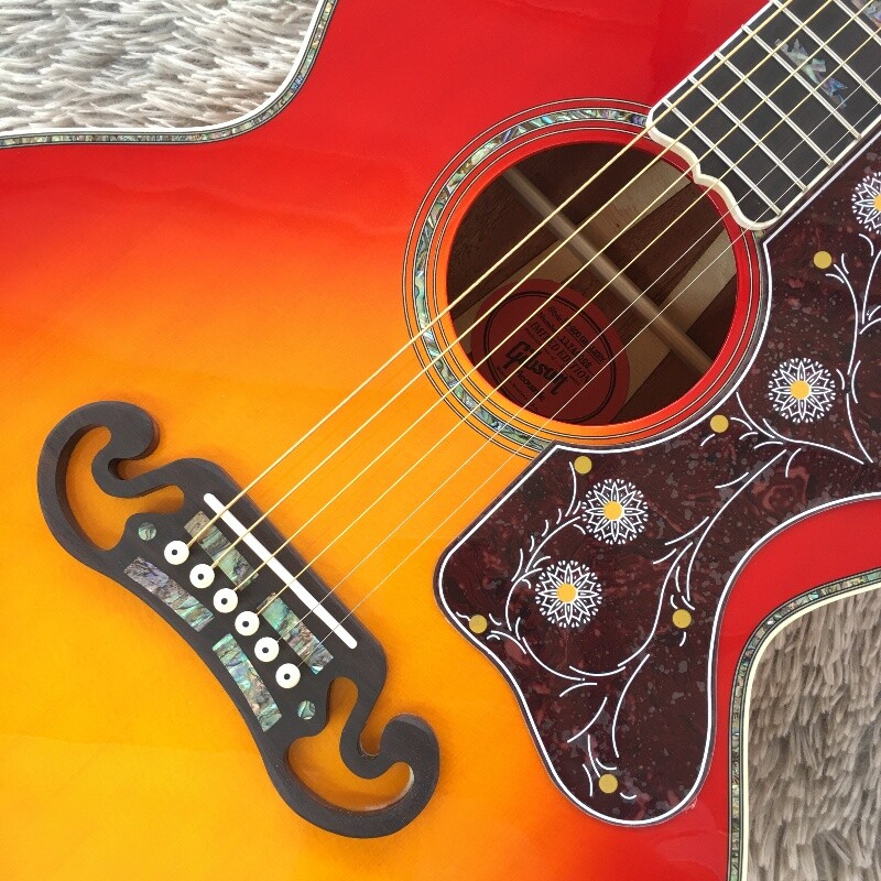 Cherry Burst G-J200 Acoustic Guitar Solid Spruce Top Abalone Inlay Bone Nut