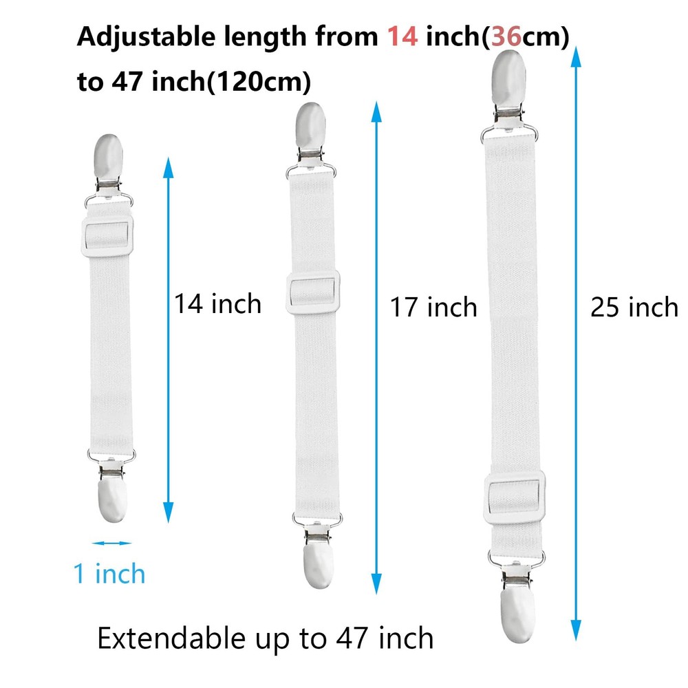 10 pcs Adjustable Bed Sheet Straps,Bed Clips, Elastic 10pcs, White