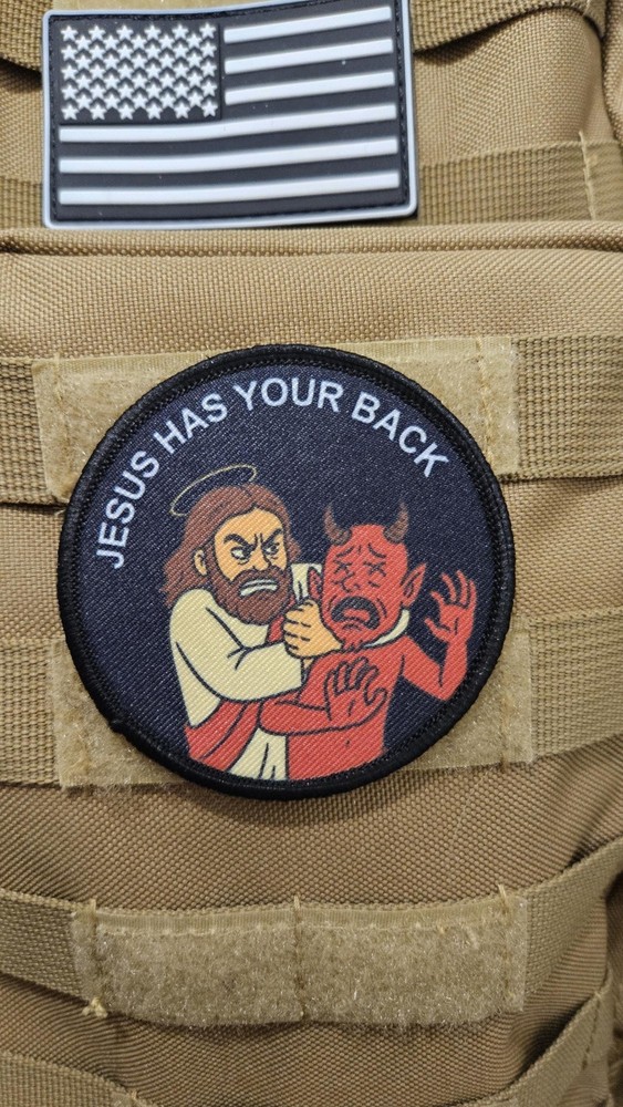 Jesus has your back meme funny patch 3" circle hook & loop Christian
