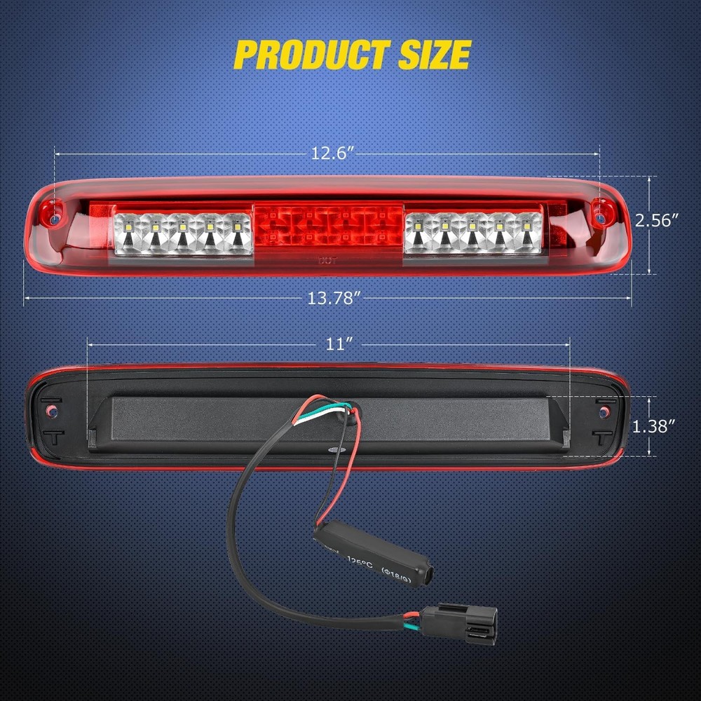 Third Brake Light Tail High Mount 3Rd Stop Cargo Reverse LED Lights Red Shell fo
