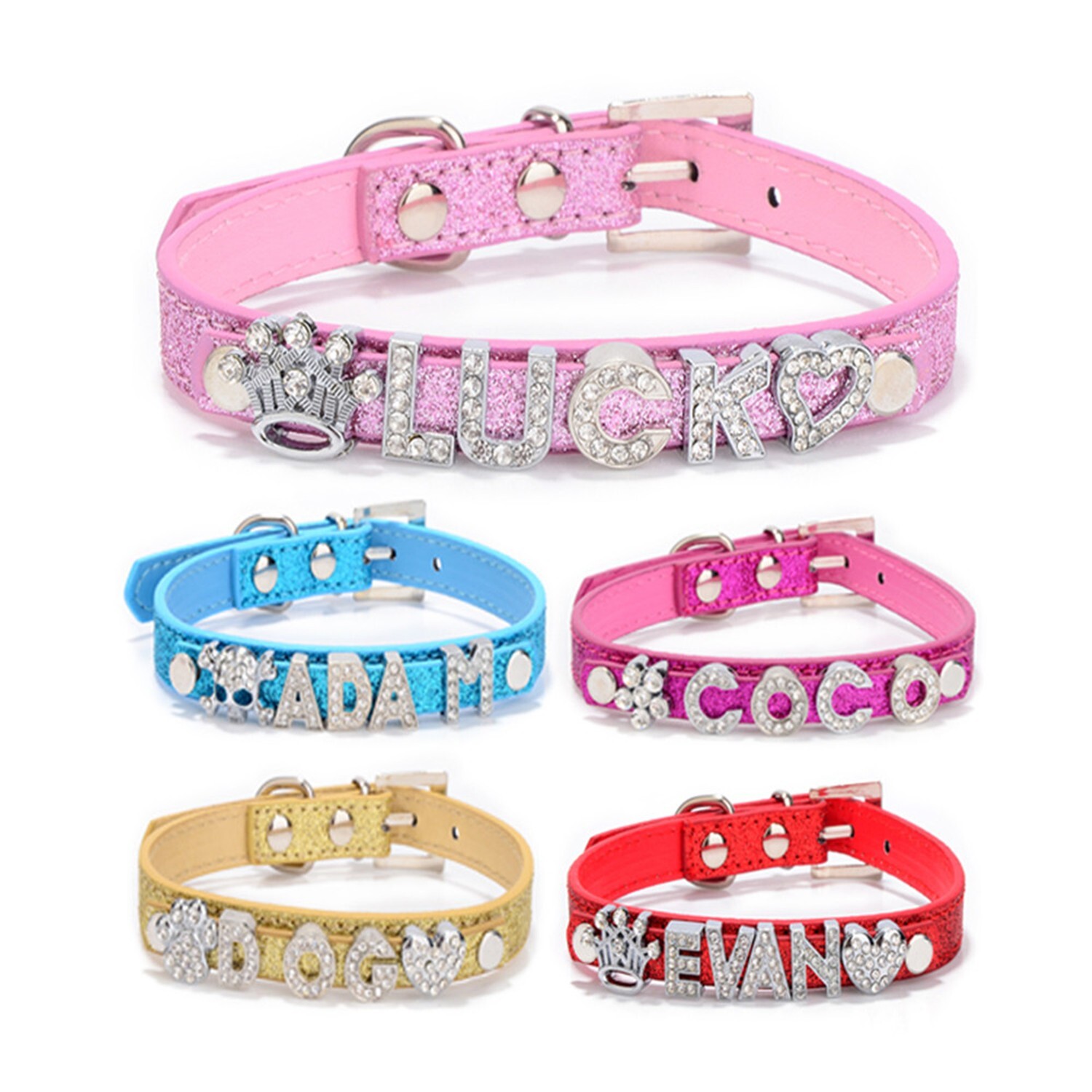 Personalized Dog Cat Collar DIY Name Letter Small Pet Puppy Bling Leather Collar