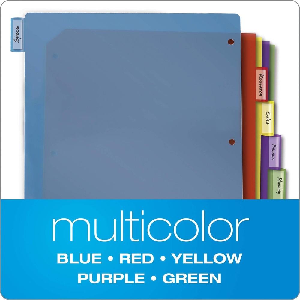 Cardinal Plastic Binder Dividers without Pockets, 5-Tab, Insertable Multicolo...