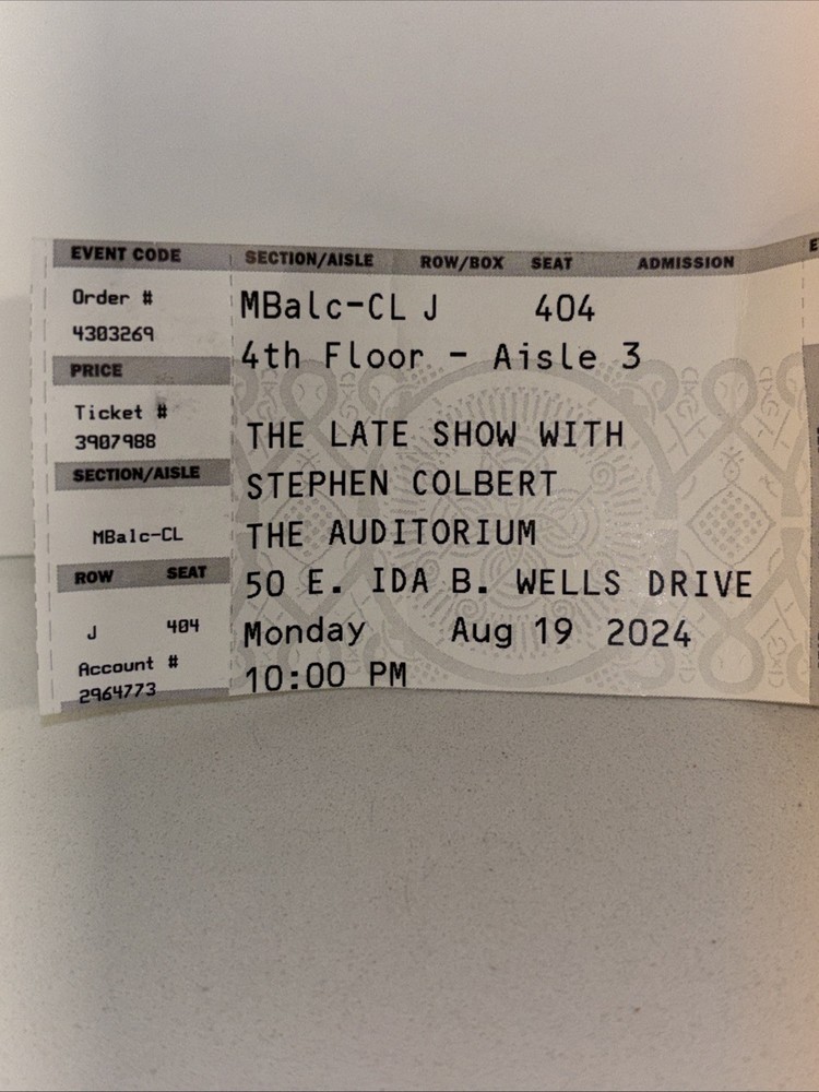 Used Stephen Colbert Late Show Ticket