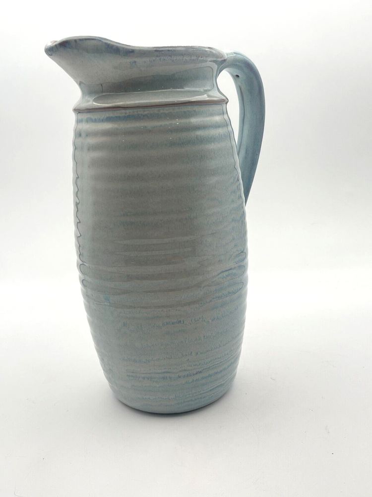 Creative Co-op Light Blue & Gray Stoneware Pitcher 9.25" Tall