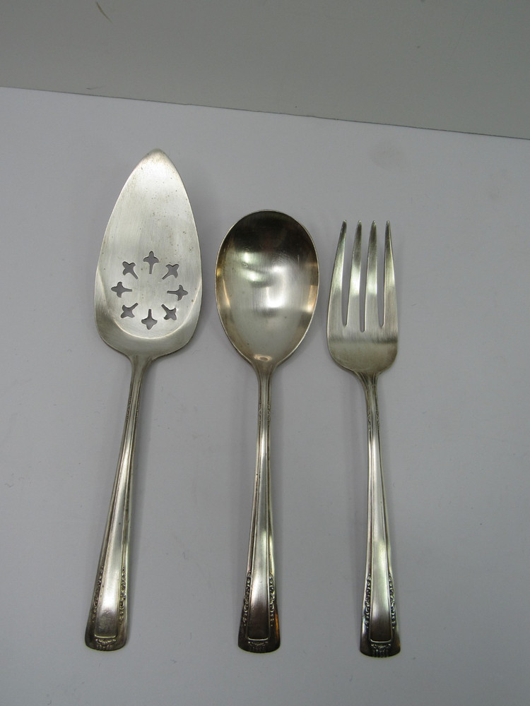 3 Pcs. Vtg Baroness Silverplate Flatware Cake Server Serving Spoon Fork GUC