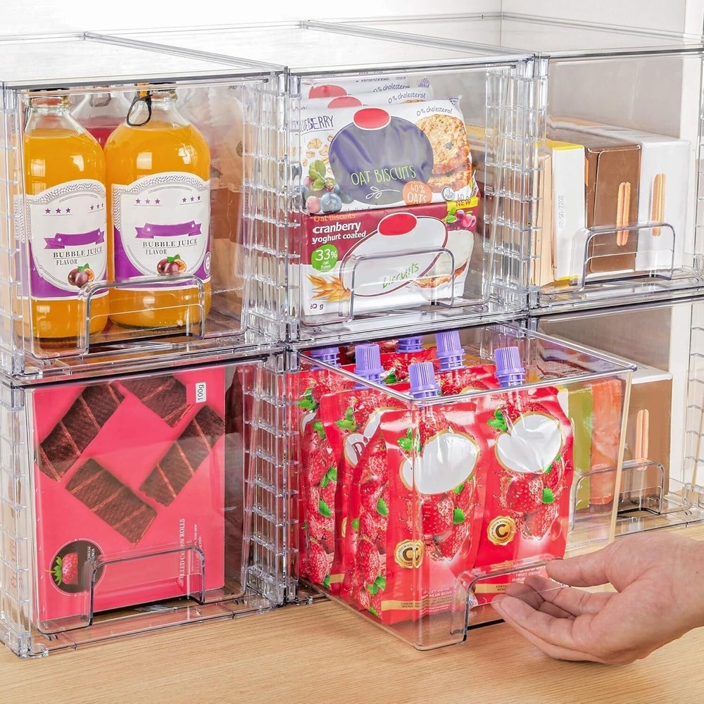 4 Pack Large Stackable Storage Drawers Clear Acrylic Drawer Organizers Kitchen