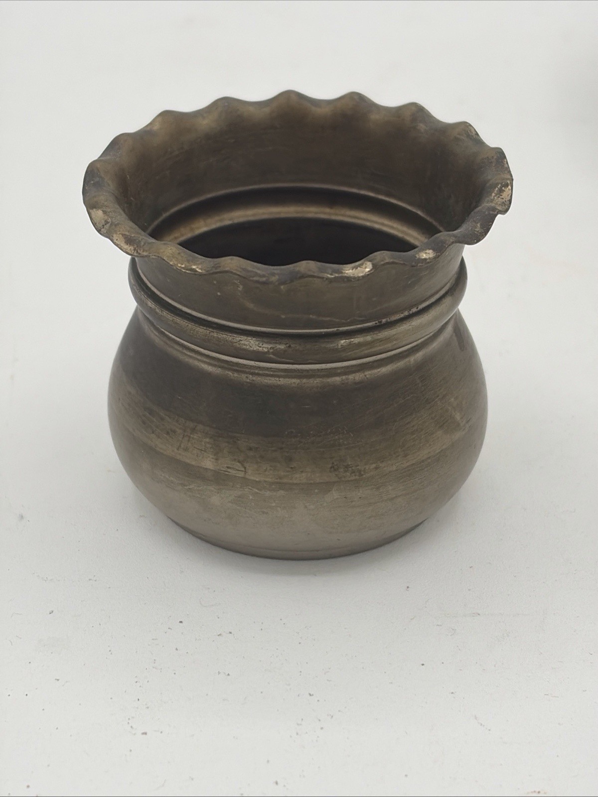 Vintage Ruffled Brass Small Planter Pot Set of Two (2)