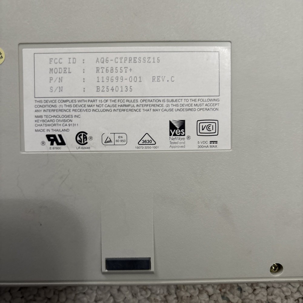 VINTAGE NetWare Computer Keyboard RT6855T+ NMB Technologies Inc. Untested