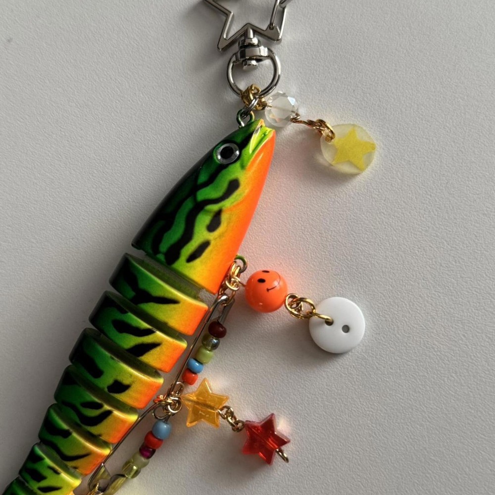 Handmade rainbow button and smiley face fish keychain 🐟🐠🐟🐡