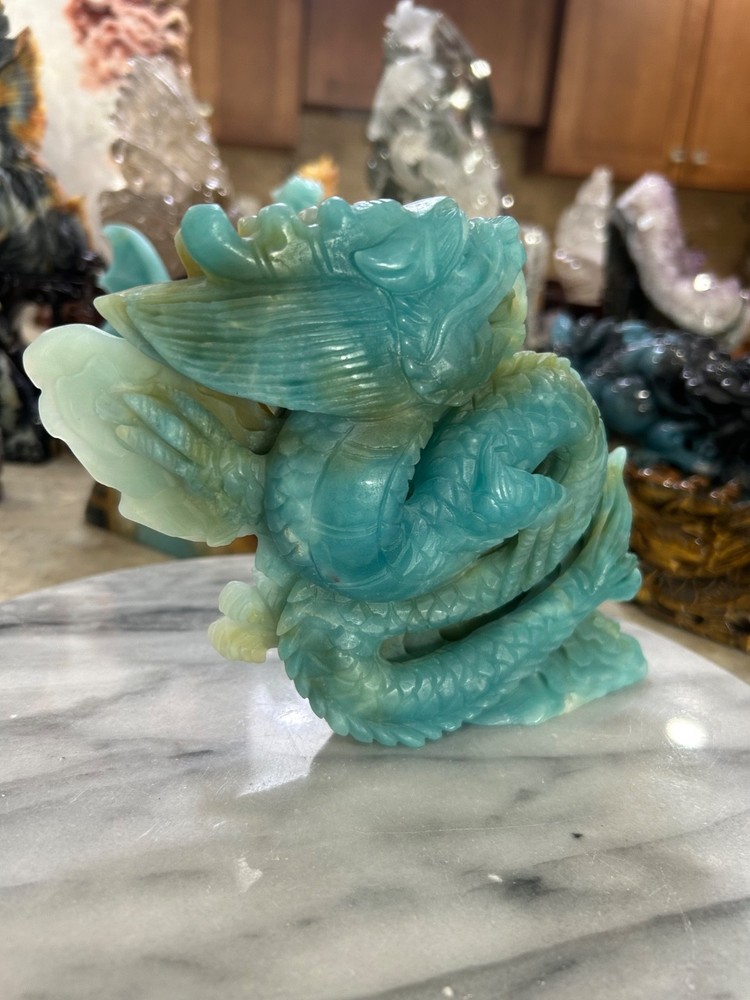 Blue Amazonite Dragon hand carved