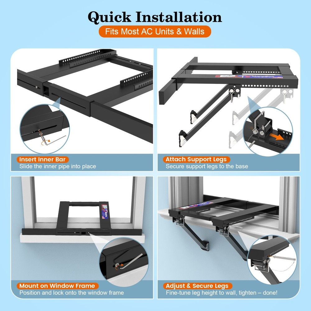 Adjustable Window AC Bracket, Quick Installation in 3minutes Without Drilling