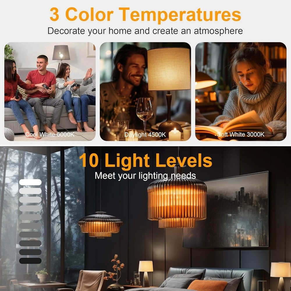 1/2PCS E26 Rechargeable Light Bulbs with Remote Control Timer and 3 Color Tem...