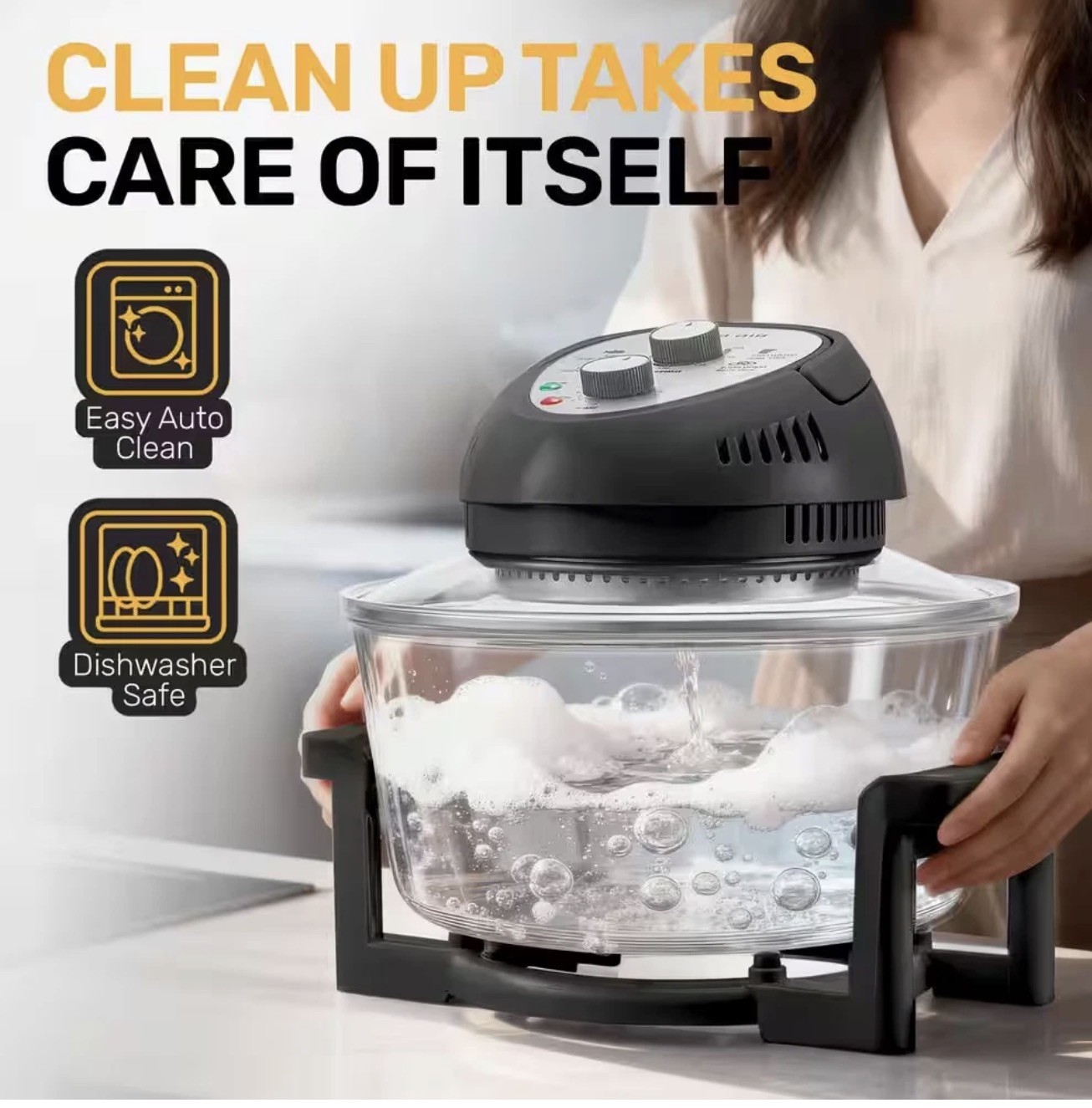 16 Qt. Black Oil-Less Air Fryer with Built-In Timer