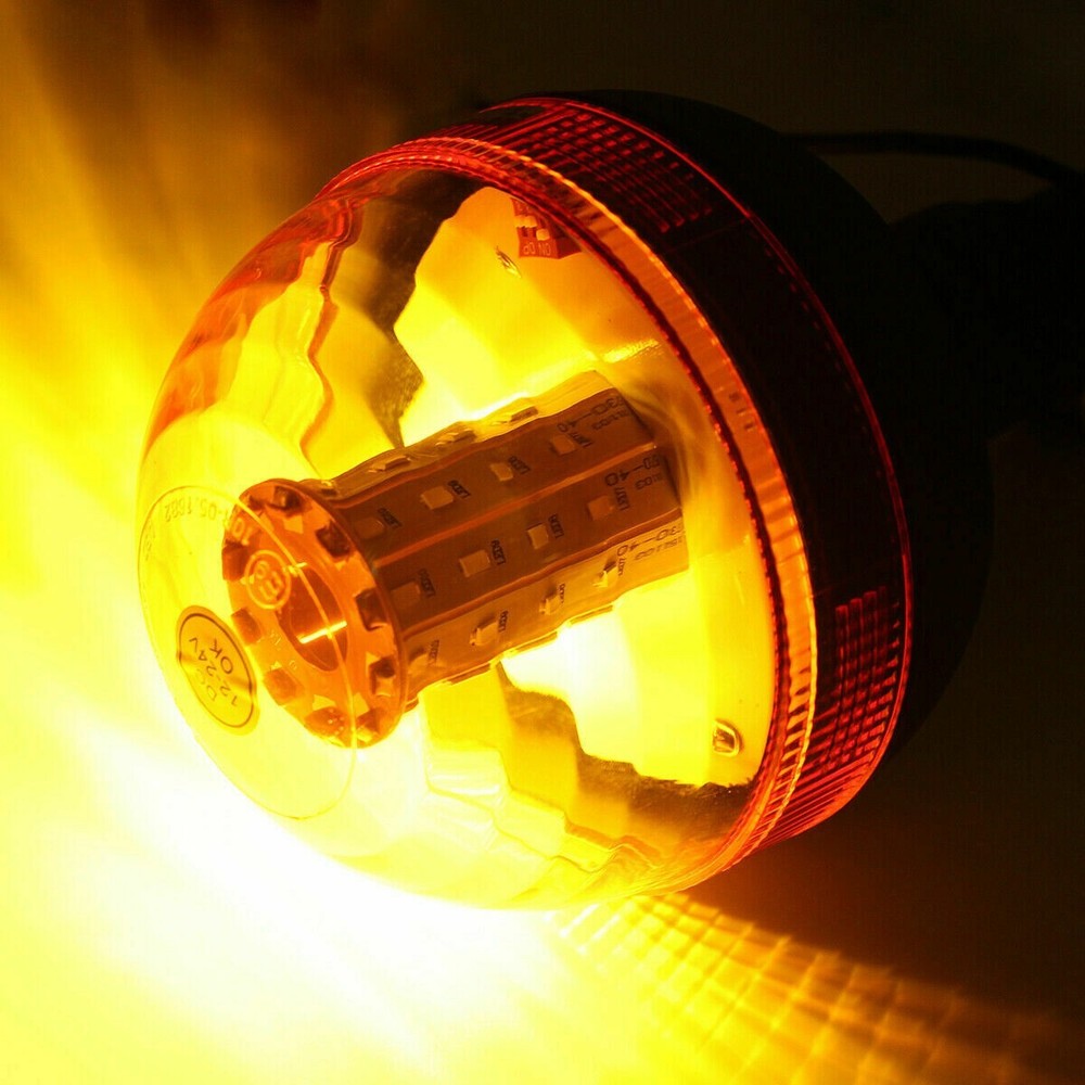 2X Led Rotating Amber Beacon Flexible Din Pole Thread Mount Warning Lights #A