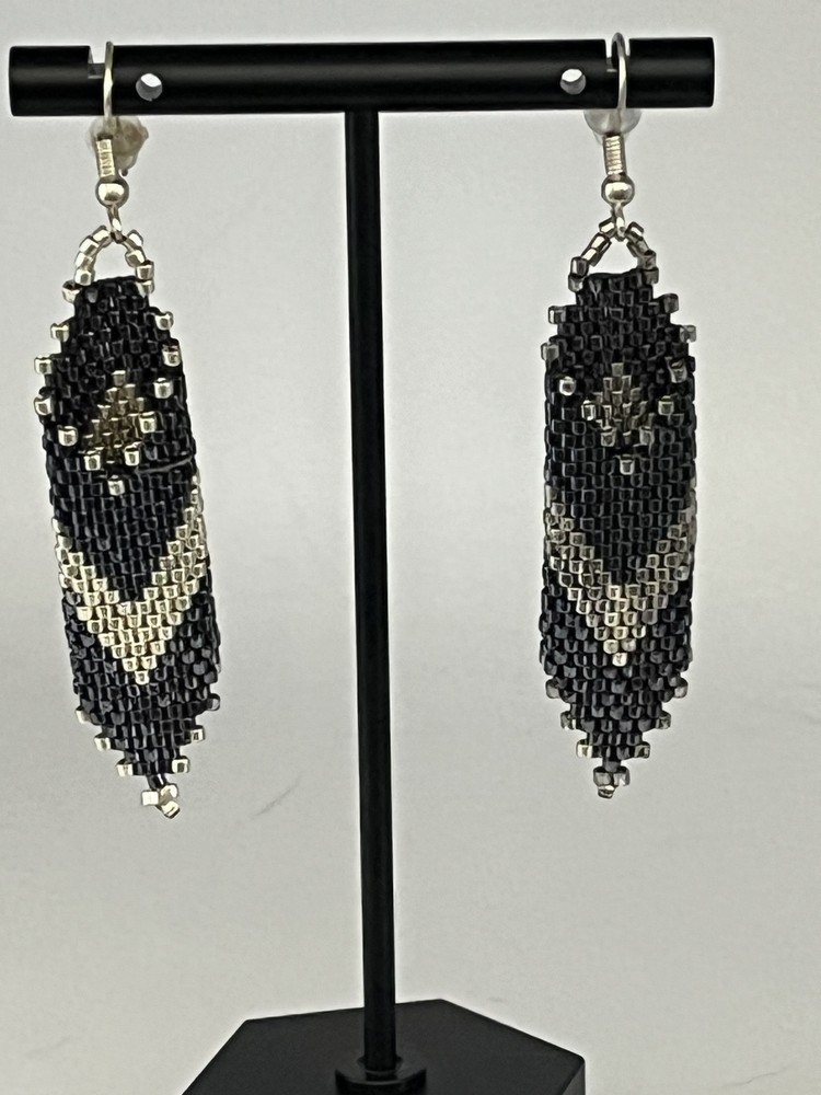 Vintage Two Tone Blue Silver Beaded Earrings