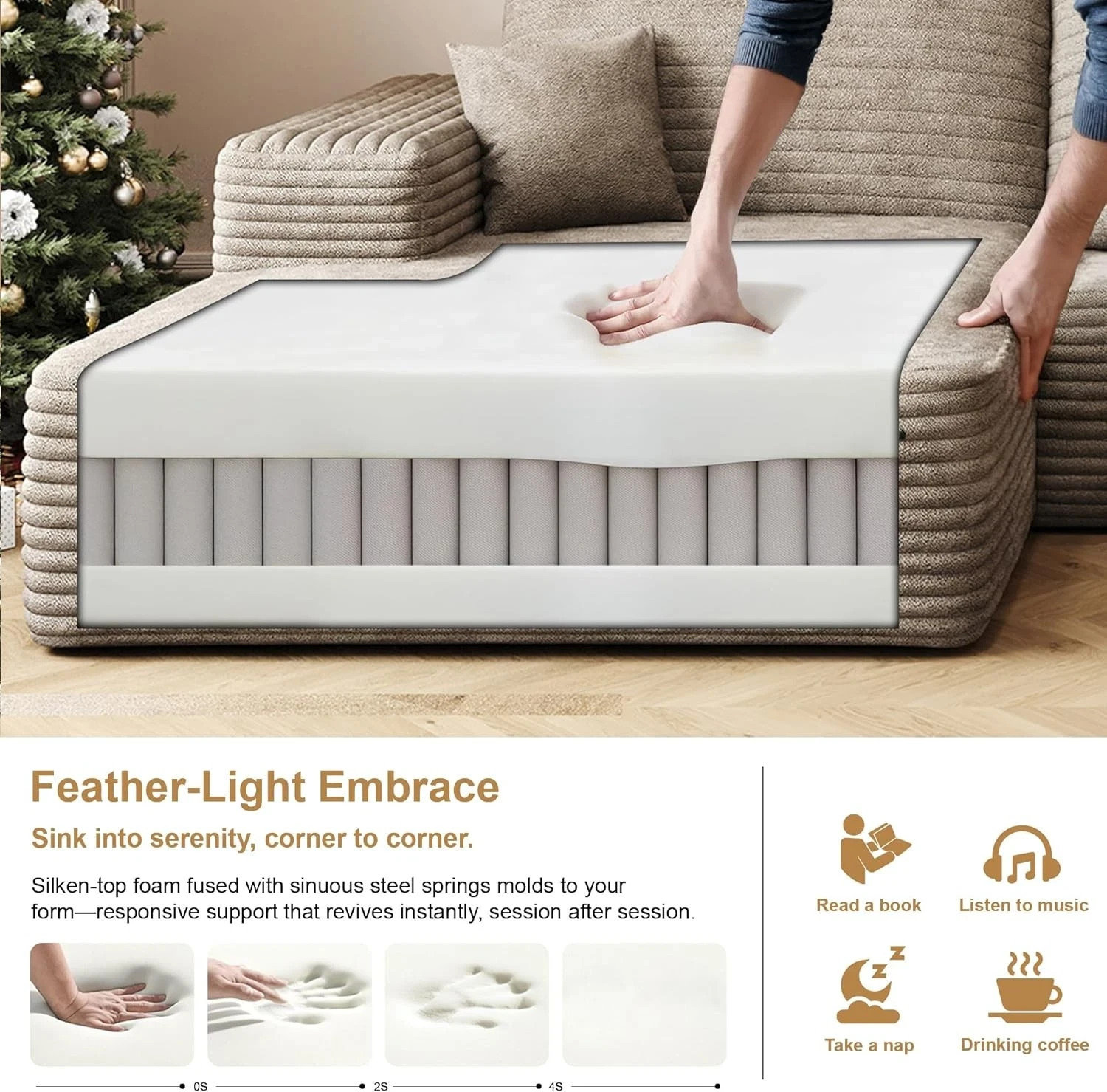 135" Corduroy Couch Sectional Sofa with Chaise L Shape Boneless Cloud Couches