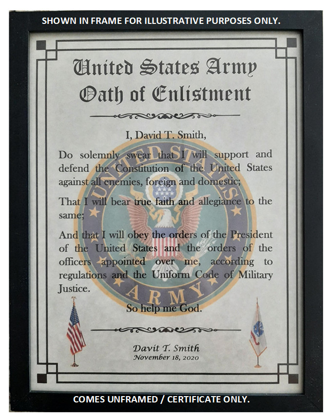 MC-NICE: ARMY Oath of Enlistment Certificate Name & Date PERSONALIZED
