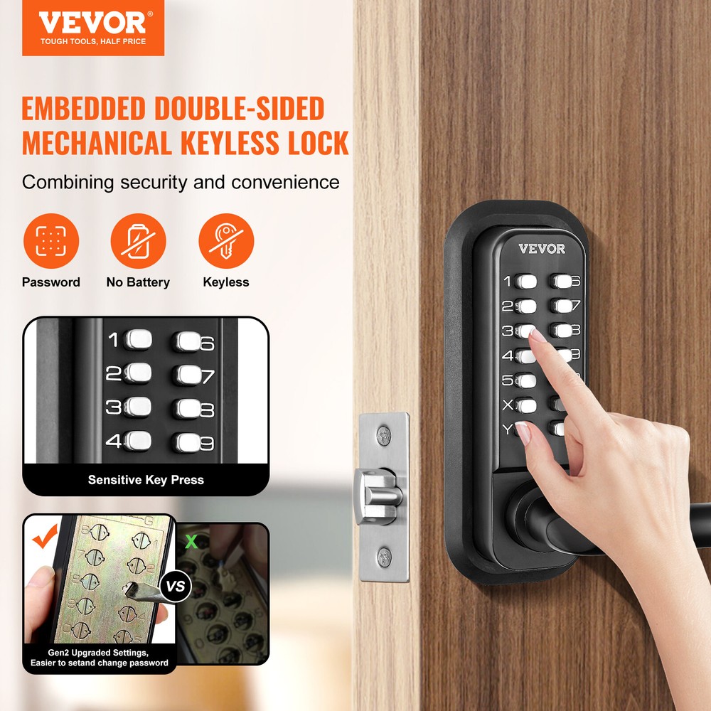 VEVOR Mechanical Keyless Entry Door Lock 14 Digit Keypad Double-sided Embedded