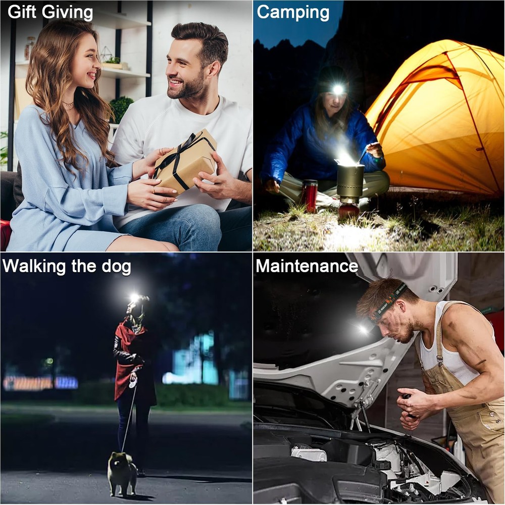 Rechargeable Headlamp Flashlight 2-Pack, 8 LED 2500 Lumen Ultra-Light Bright ...