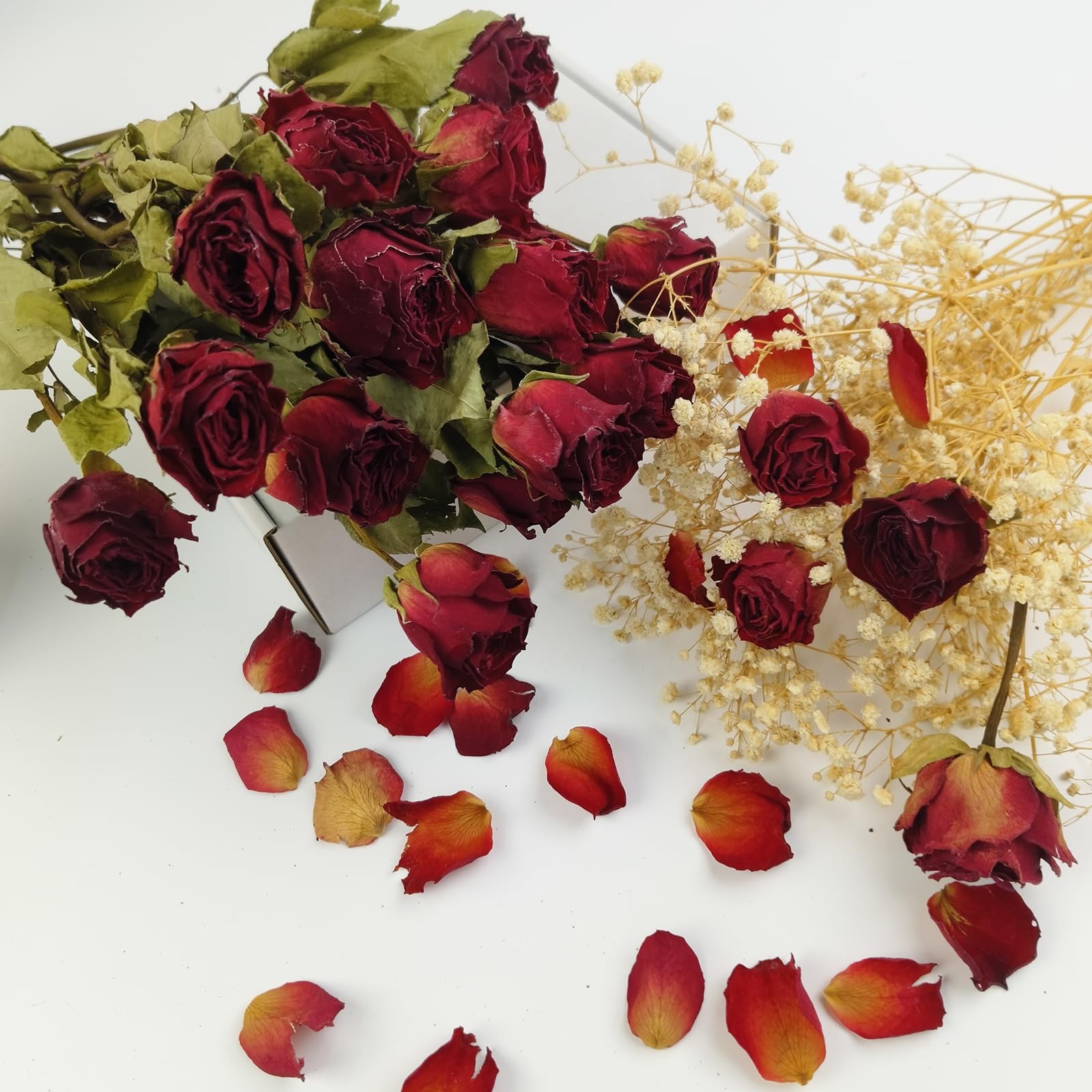 TooGet Natural Dried Flowers Bouquet, 10 Pcs Red Dried Roses Bouquet for Wedd...