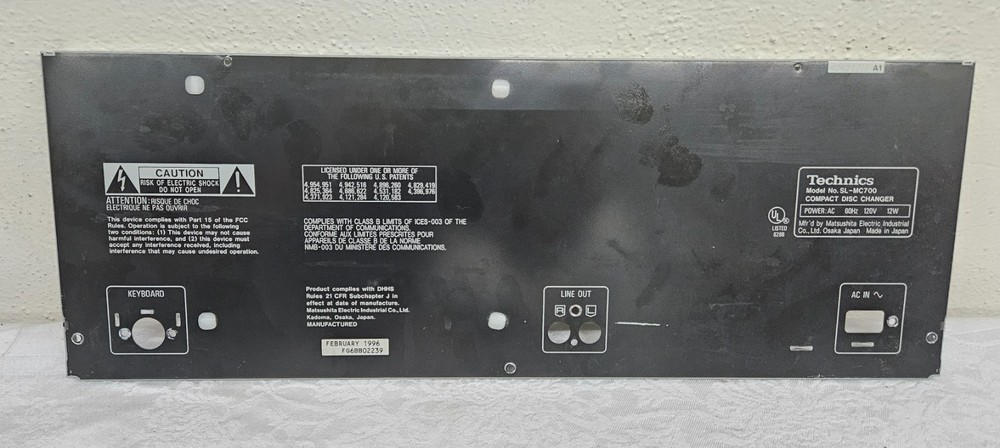 TECHNICS SL-MC700 CD Player Metal BACK PANEL