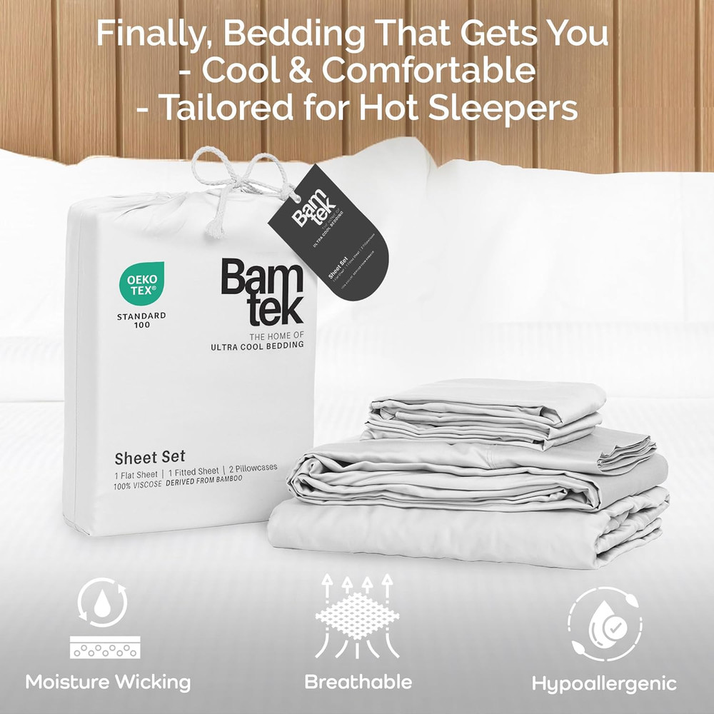 Cooling Bamboo Sheets Set with 2 Pillowcases - Soft & Hypoallergenic