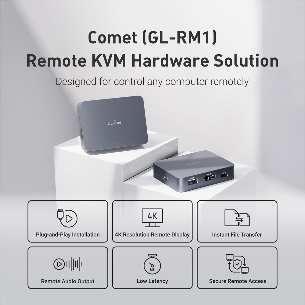 GL.iNet Comet (GL-RM1) Remote KVM Over Internet, 4K@30Hz Tailscale Support,Re...