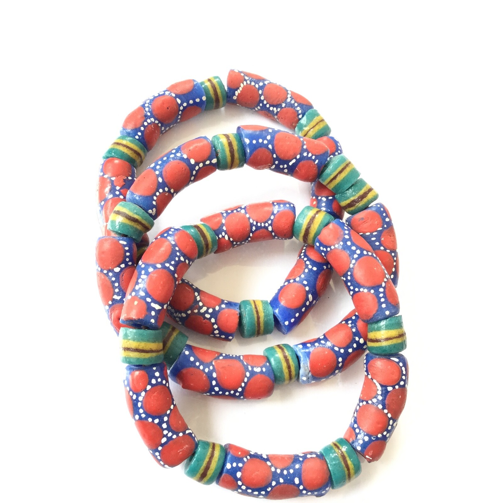 Made in Ghana Fancy Red & Blue Colored unisex bracelet-African Trade Beads-Ghana