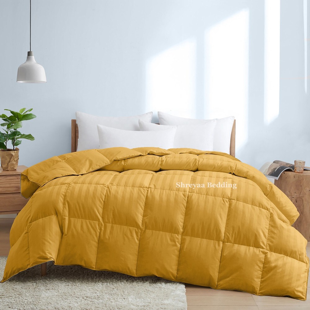 Branded Down Alternative Comforter Egyptian Cotton Gold Striped US Sizes