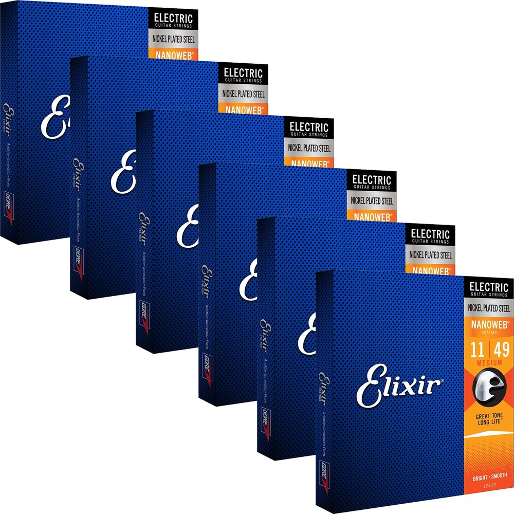 6 Sets Elixir Medium NANOWEB Electric Guitar Strings 12102 11-49