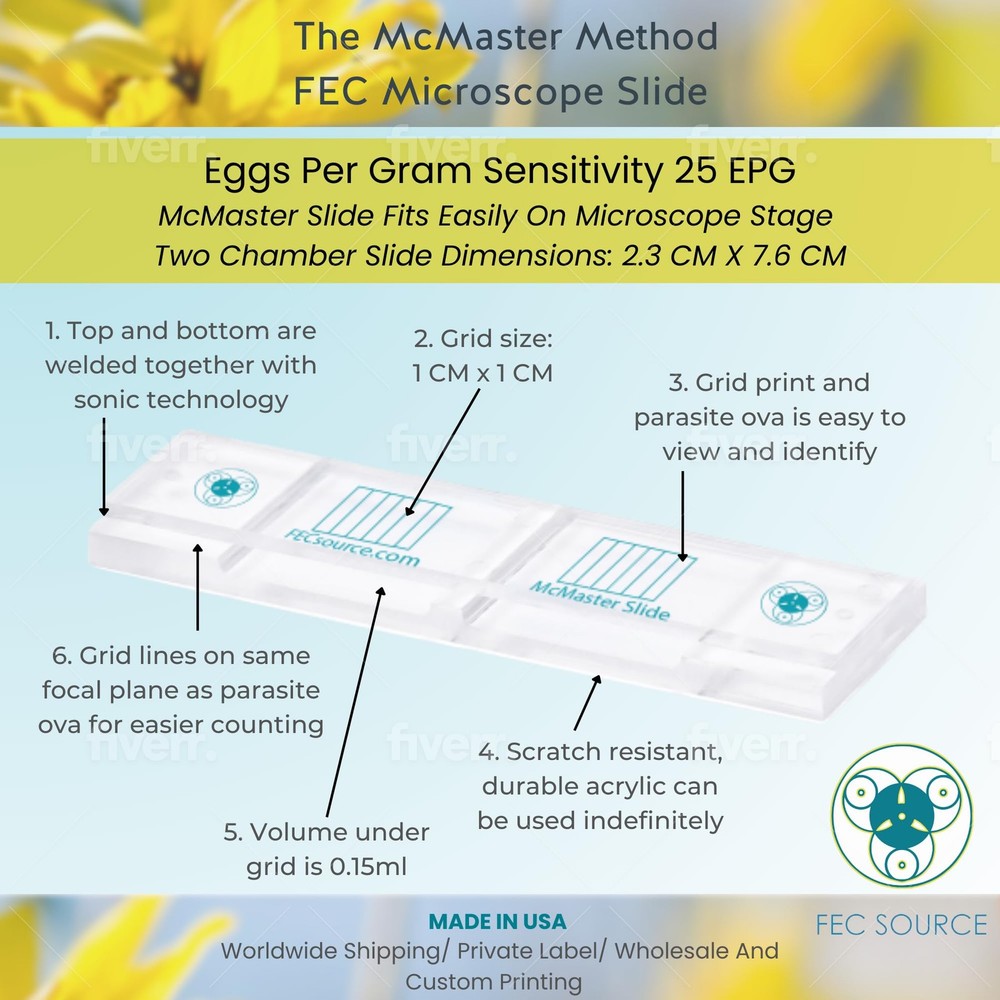 4 McMaster Method Microscope Slides, by FEC Source, Fecal/Worm Transparent