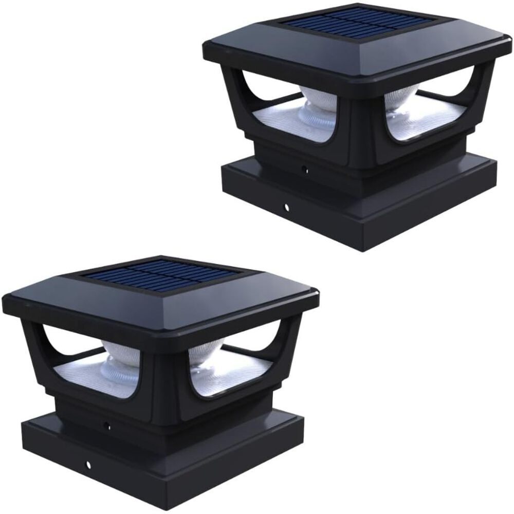 Solar Post Cap Lights for 3x3, 4X4 Posts - BLACK (2 PACK) BICSGL-12BLK