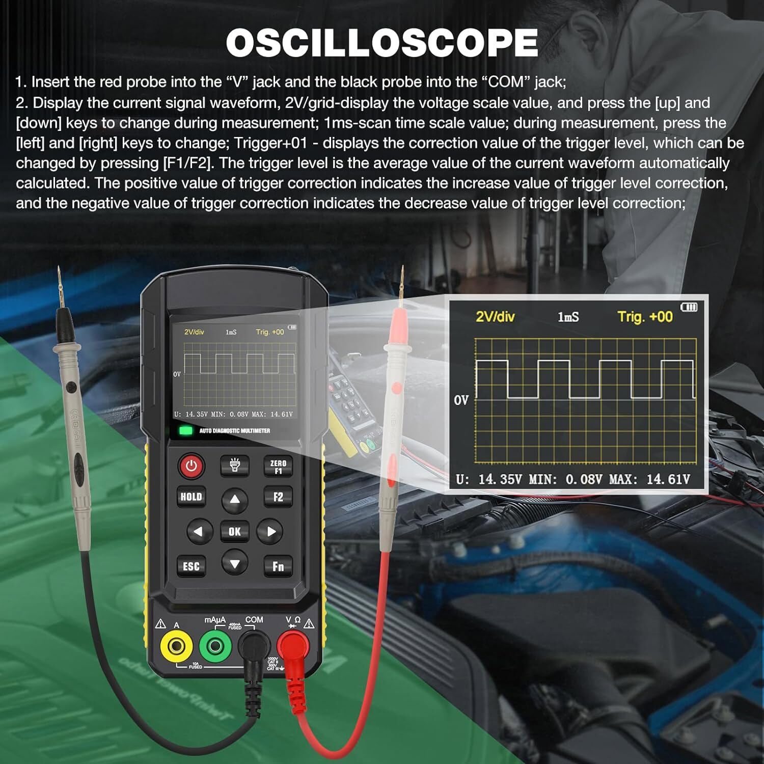 Automotive Digital Multimeter Tester with Oscilloscope Measures AC/DC Voltage